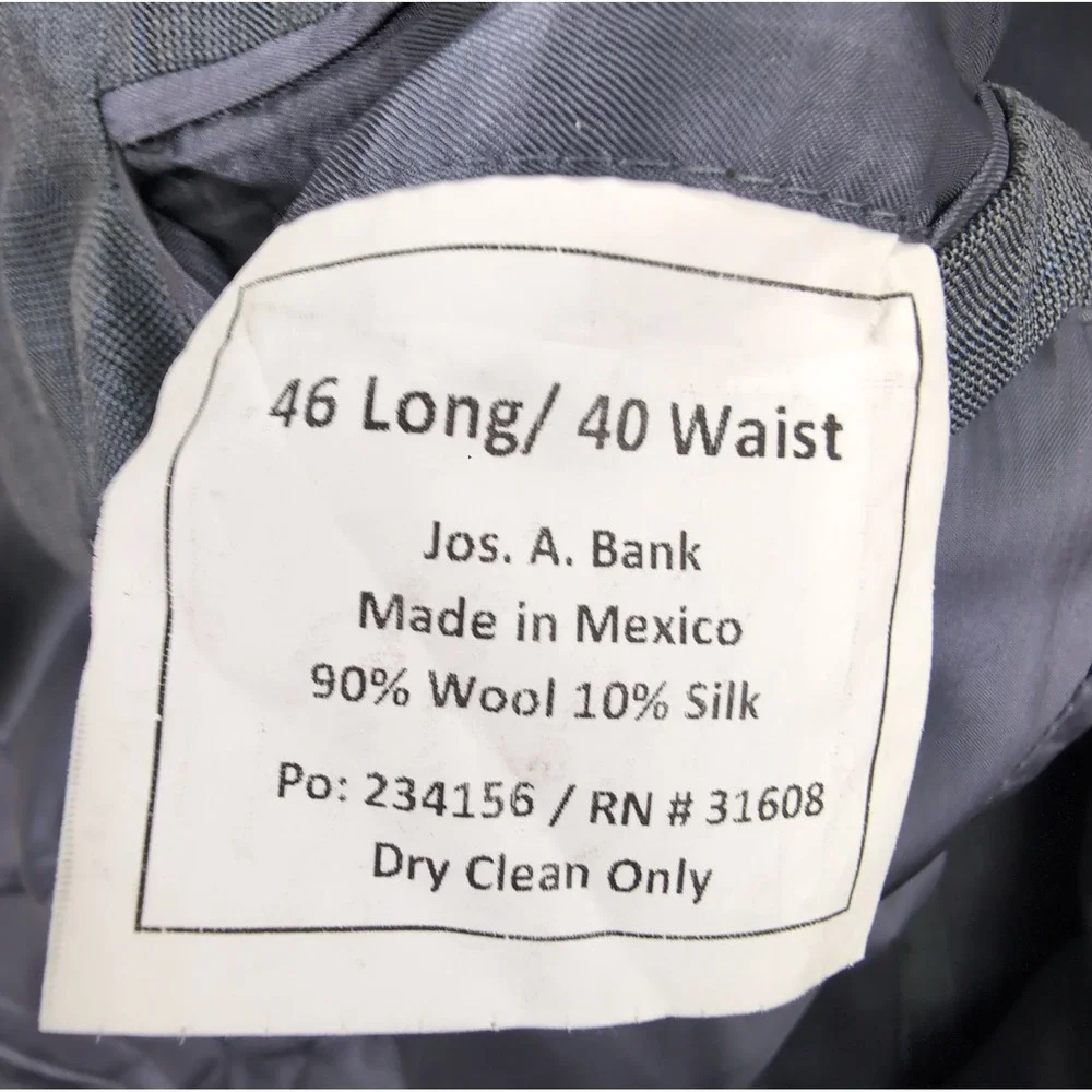 Jos A Bank Mens Signature Blazer 46L Grey Wool Silk Glen Plaid Sport Coat Jacket